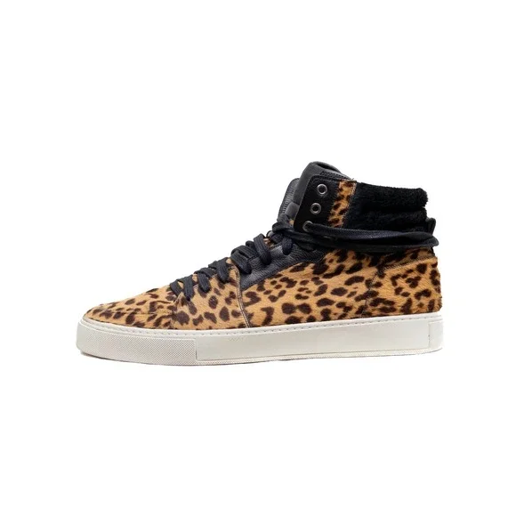 Saint Laurent Men's Leopard Pony Hair Leather‎ High Top Sneakers – Size US 12